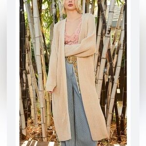 POL Oversized Open-Front Cream Ribbed Cardigan